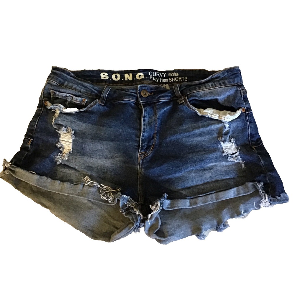 SONG Denim Curvy Midrise Distress Shorts Size 15